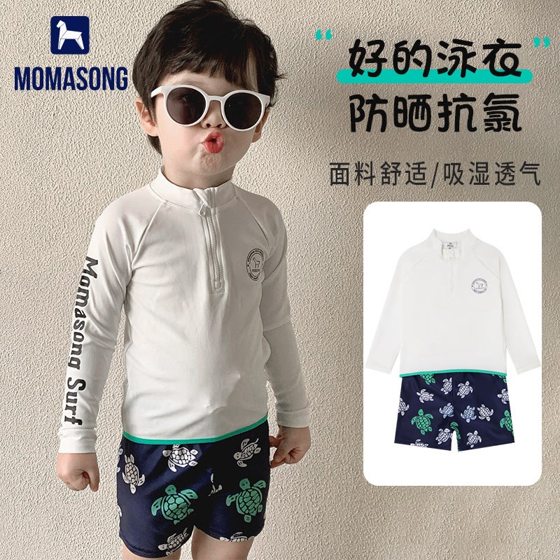 Children'S Swimsuit 2025 Summer Boys Split Long-Sleeved Sun Protection Swimsuit Suit Seaside Vacation Quick-Drying Swimsuit - Image 2